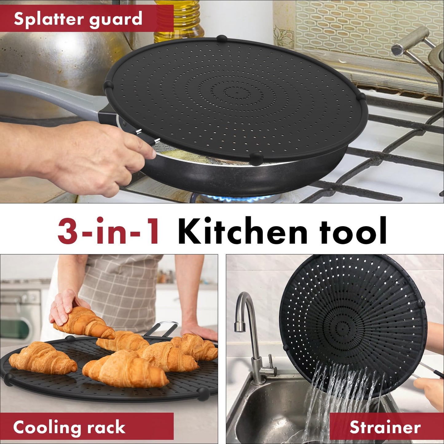 INYOU Silicone Splatter Screen for Frying Pan Suitable for 13” Pans, Multi-Use Grease Splatter Guard Heat Resistant to Hot Oil Food Safety Oil Splash Guard
