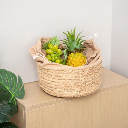 Water Hyacinth Handwoven Storage Basket with Drawstring Lid, 10.24x10.24x12.60in Natural Round Organizer for Nursery, Closet, Shelves & Kitchen