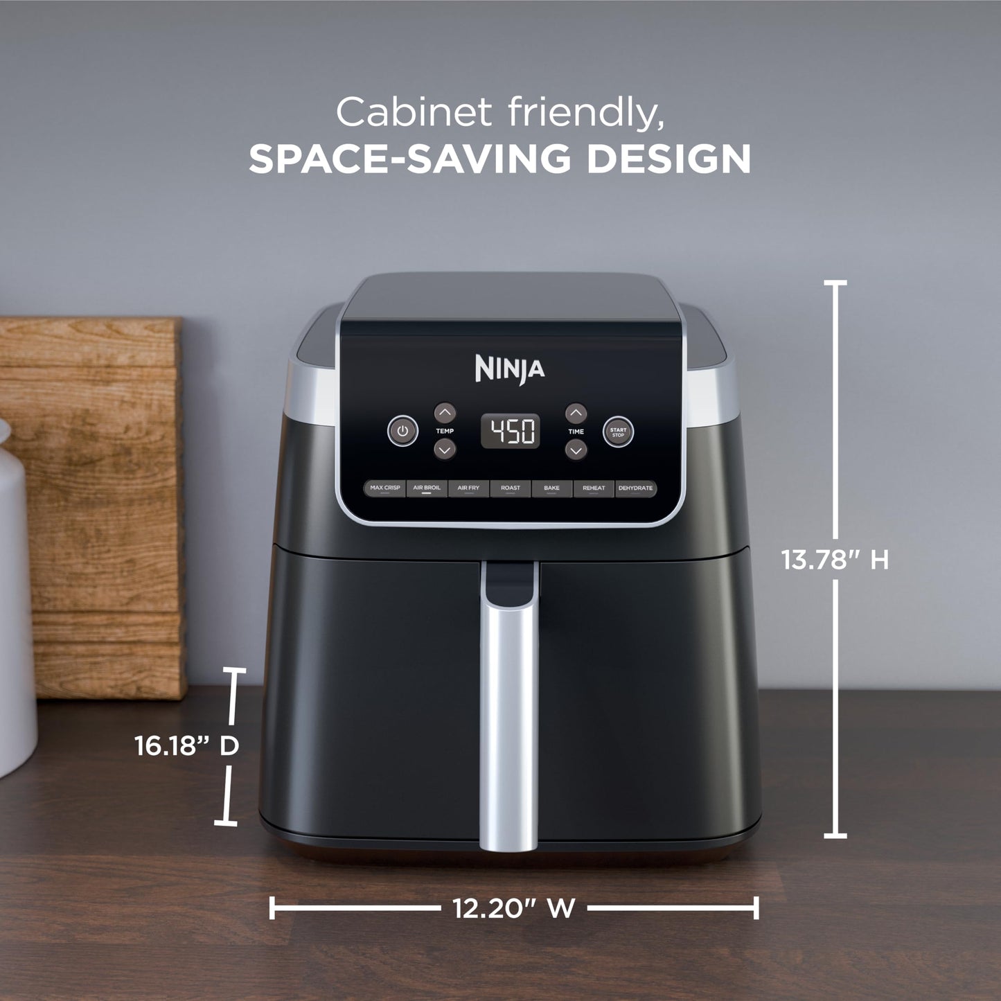 Ninja | Air Fryer | 4 QT Capacity | 4-in1 Roast, Crisp, Roast, Reheats, & Dehydrates | Dishwasher Safe Parts | Includes 20 Easy & Healthy Recipes | Compact | Grey | AF101