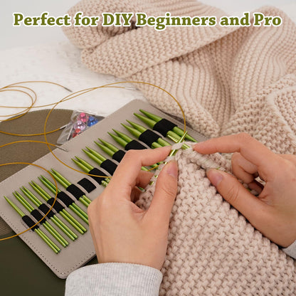 Interchangeable Circular Knitting Needles Set Includes 13 Pairs of Premium Aluminum Needles and Knitting Tools Box for Knitting Projects Use