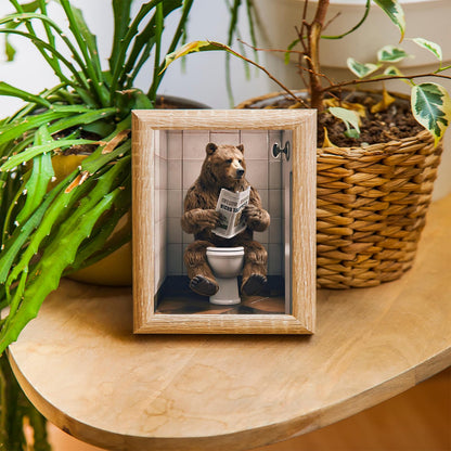 Bear Sitting on Toilet Diamond Drawing Art Kit for Adults Minimalist Funny Bathroom Toilet Art DIY Diamond Art Painting for Beginners Full Drill Round Gem Art Painting for Home Wall Decor 12x16 inch