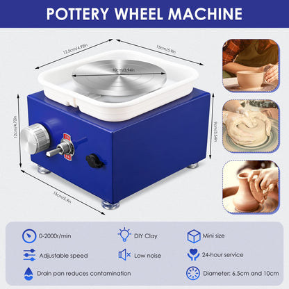Mini Pottery Wheel Machine for Adults & Beginners, 2 Turntables (3.94" & 2.56") | 0-2000 RPM Adjustable Speed Pottery Machine Removable Splash Tray Ceramic Making Kit Includes 8 Sculpting Tools