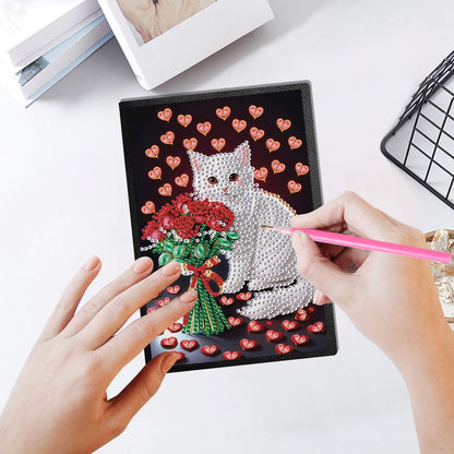 JZHYOAN Diamond Painting Notebook for Adults A5 Blank Painting by Numbers Diary Notebooks Cat Special Shpae Craft Set Diamond Painting Sketchbook Journals Gift Mosaic Kit Table Decoration