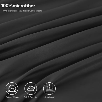 Toodou Soft Brushed Microfiber Black Twin Size Fitted Sheet, Comfortable and Durable Mattress Cover