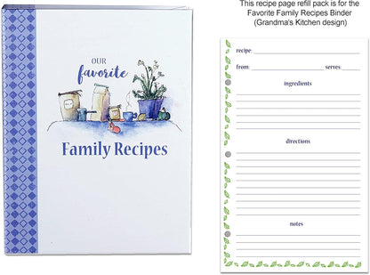 Meadowsweet Kitchens Lined Recipe Page Refill Pack for Favorite Family Recipes Journal, Grandma's Kitchen Design
