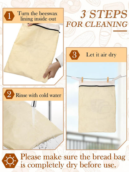 13''x16.7'' 1 Natural Beeswax Bread Bags with Sealing Zipper - Reusable Sourdough Storage Wraps for Homemade Bread