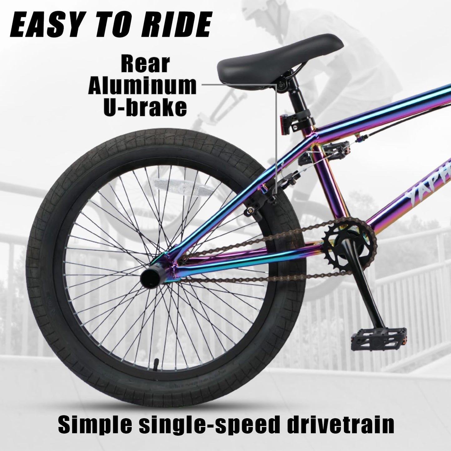 cubsala Freestyle BMX Bike, 20 Inch Yaphet Bicycle for Teen Beginner Adult Riders, Bike with 360° Rotating Handlebar and 4 pegs, Colorful