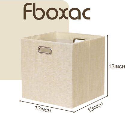 Cube Storage Bins 13×13 Linen - Foldable Box with Handles, Set of 4 for Closet, Shelf, Cabinet Organization