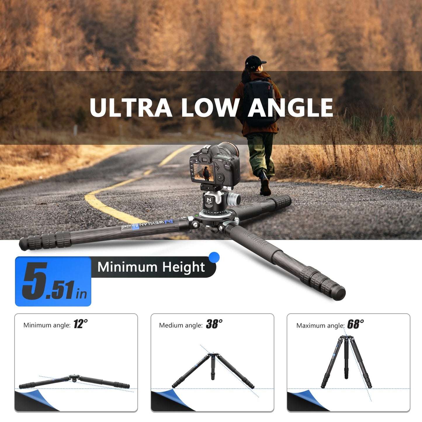 Carbon Fiber Tripod WEYLLAN LX9 Professional Heavy Duty Tripod for Camera, with 75mm Bowl and Adapter, 40mm Leg Tube, 10 Layers Carbon Fibre Bowl Tripods Camera Max Load 88lbs/40kg
