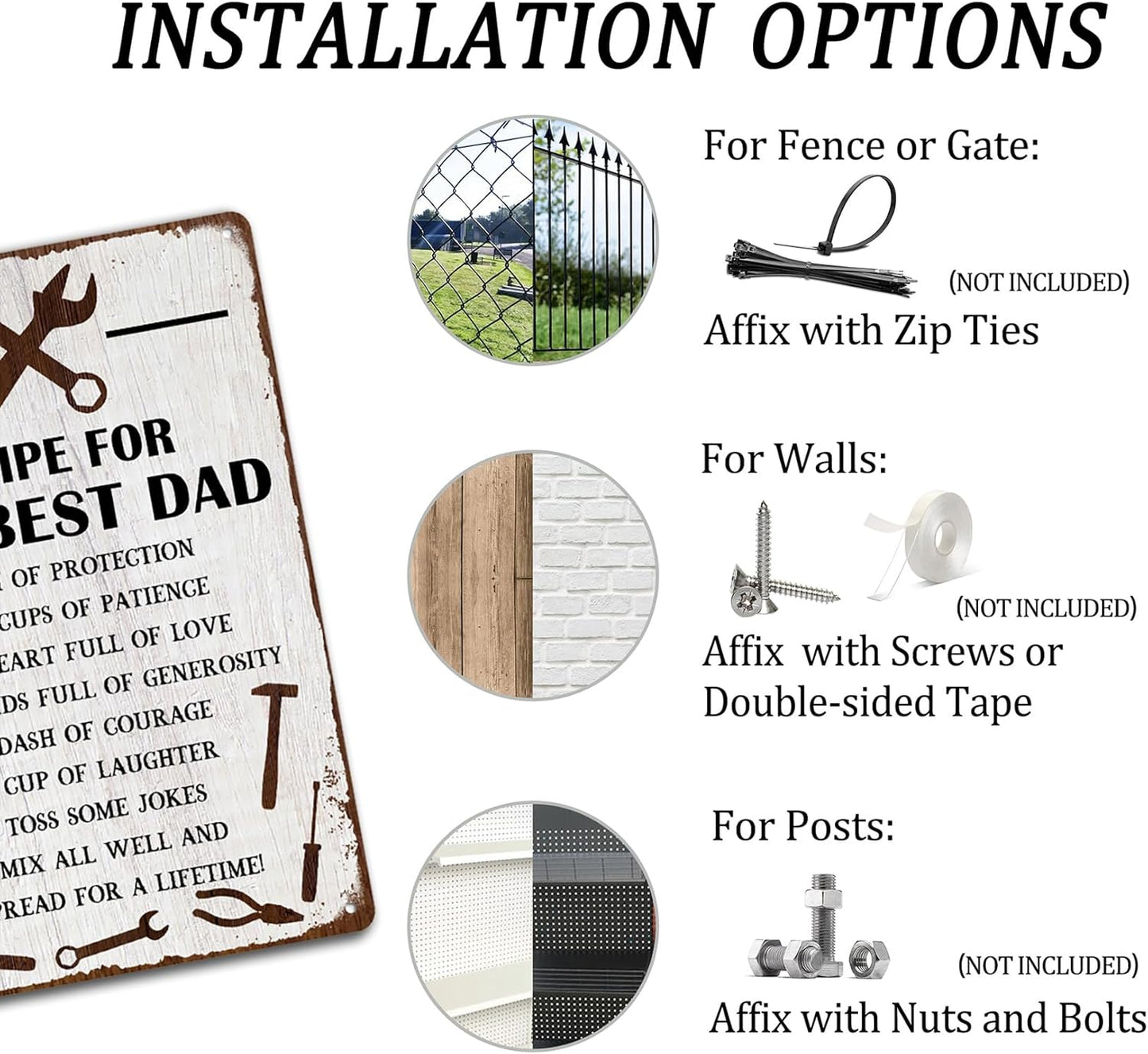 Recipe For The Best Dad Tin Sign Fun Workshop Metal Signs Unique Father's Day Gift for Dad 8x12 Inch