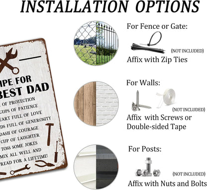 Recipe For The Best Dad Tin Sign Fun Workshop Metal Signs Unique Father's Day Gift for Dad 8x12 Inch