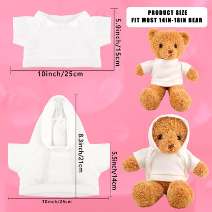 20 Pcs Stuffed Animal Toy White Clothing Sublimation Blank Bear Clothes Include 10 Teddy Bear Blank Hoodie 10 Teddy Bear White Shirt for 15 Inch Stuffed Bears Dolls DIY (Color Style 1)