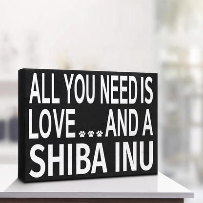 JennyGems Shiba Inu Gifts, All You Need Is Love and a Shiba Inu Wooden Sign, Shelf Decor and Wall Hanging, Made in USA