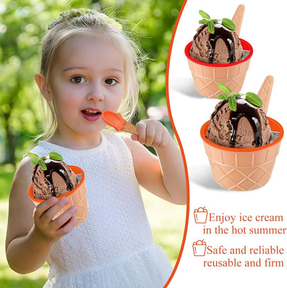 20 Pack Summer RICHSC-PAN Ice Cream Bowls, Cartoon Candy Color Ice Sundae Cups with Spoon. Multi-Color Reusable