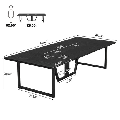 Tribesigns 8FT Conference Table, 94.49 L x 47.24 W x 29.53 H Inches Large Meeting Podcast Table for 10 People, Business Style Wooden Training Table with Strong Metal Frame for Office Conference