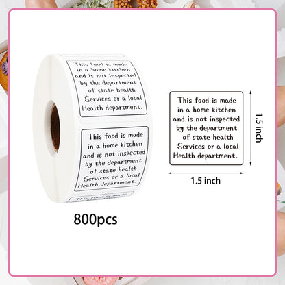 800pcs Cottage Food Law Labels 1.5x1.5 Inch Square Homemade Thermal Printed Adhesive Sticker Inspection Statement Ingredient Label Stickers for Home Kitchen Bakery Homemade Food Packaging - White