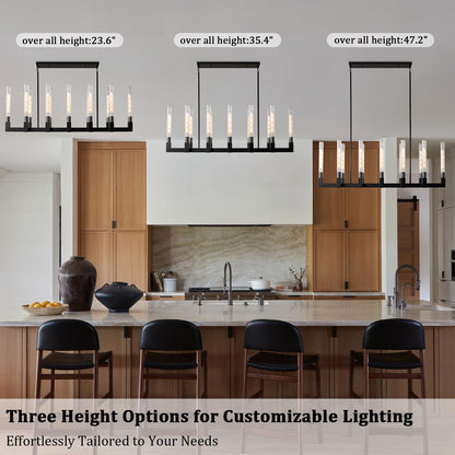 Black Farmhouse Dining Room Chandelier: 54" Modern Linear Rectangle Dining Room Light Fixture - Long Glass Metal Pendant Chandeliers for Kitchen Island - Large Lighting over Kitchen Table Living Rooms