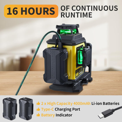 Firecore Laser Level 360 Self Leveling with 60" Tripod, 1/13" High Accuracy, Outdoor Pulse Mode to 197 Ft, Rechargeable Green Cross Line Lazer Leveler Tool for Construction, Home Renovation - F95T-XG