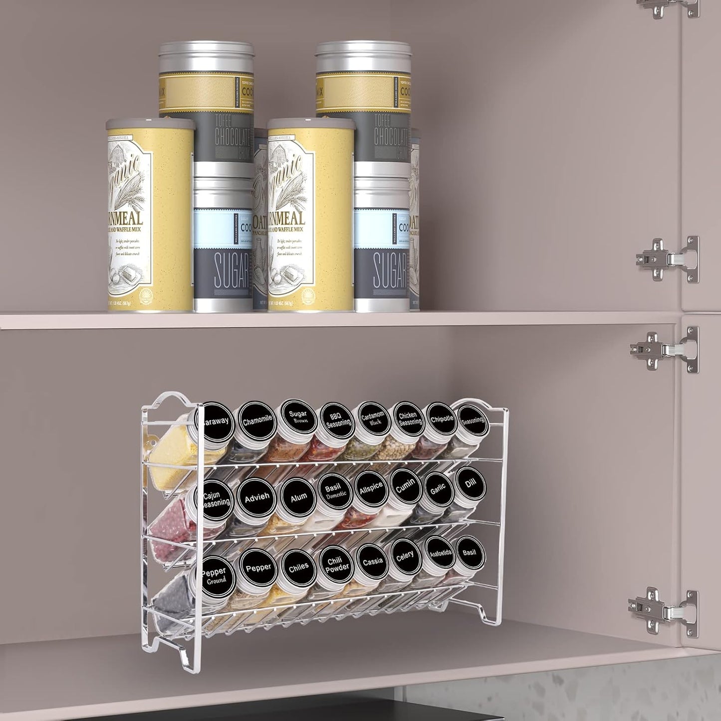SWOMMOLY 24 396 Set, Countertop, Spice Rack Organizer with Empty Glass Spice Jars, Spice Labels with Chalk Marker