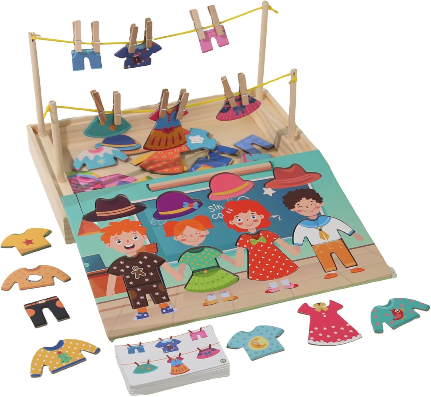 2-6 Montessori Practical Life Clothes Hanging Job Rope Strings Hanging Clothes with Clothespins Airing Clothes