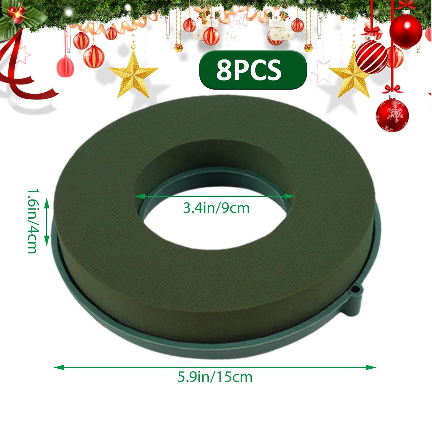 ZOFORTY 8PCS Floral Foam Rings 6 Inch Round Floral Wet Foam Ring Flower Arrangement Kit for Florist Wedding Foam Decoration, Green