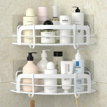 2-Pack 4 SUS304 STEUGO Corner Shower with Hooks Adhesive, Bathroom Shower Rack Rust Resistant Stainless Steel for Dorm
