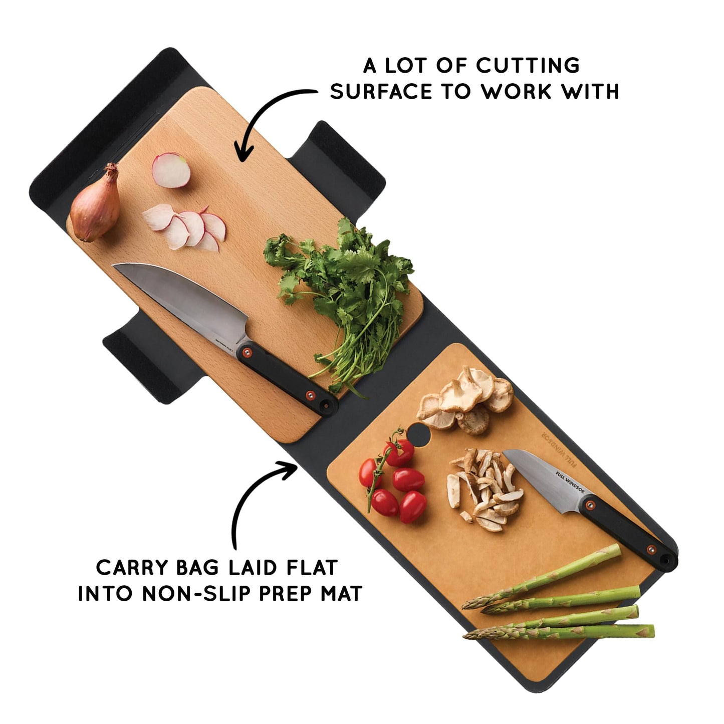 FULL WINDSOR - MagKnives Magnetic Camping Cutting Board and Knife Set - Portable Camping Kitchen Prep Kit with 2 Wood Cutting Boards, 6" Chef Knife, 3.5" Utility Knife, Carry Bag for Outdoor Cooking
