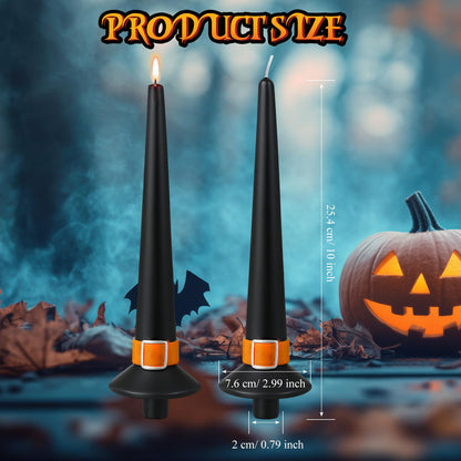 Conelist 4 Pieces Halloween Witch Hat Candles Halloween Black Taper Flickering Candles for Party Decoration Dinner Party Holiday Decor