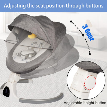 Baby Swing for Infants to Toddler Portable Babies Swing Timing Function 5 Swing Speeds Bluetooth Touch Screen Music Speaker with 10 Preset Lullabies 5-Point Carabiner