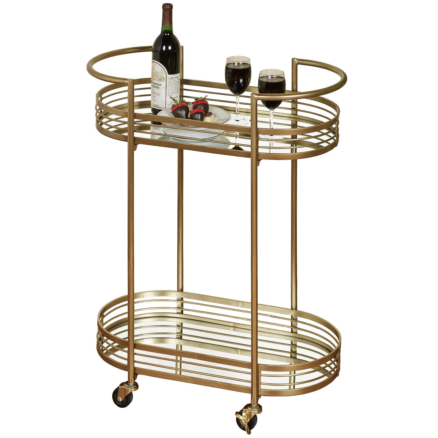 Touch of Class Stylish Contemporary Delta Mirrored Rolling Serving Cart Locking Casters Gold