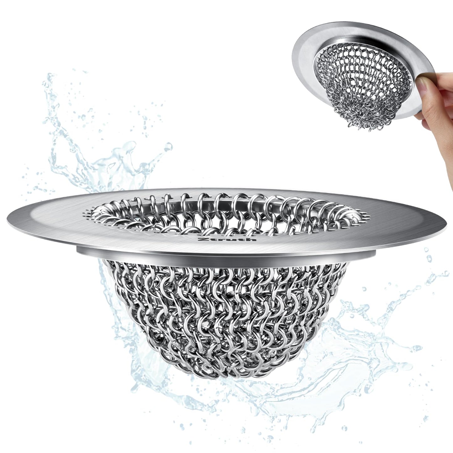 Ztruth Kitchen Sink Drain Strainer Patented Reversible Sink Strainer, Anti-Clogging Sink Strainer Basket, 304 Stainless Steel, Handmade Kitchen Gadgets, Dishwasher Safe
