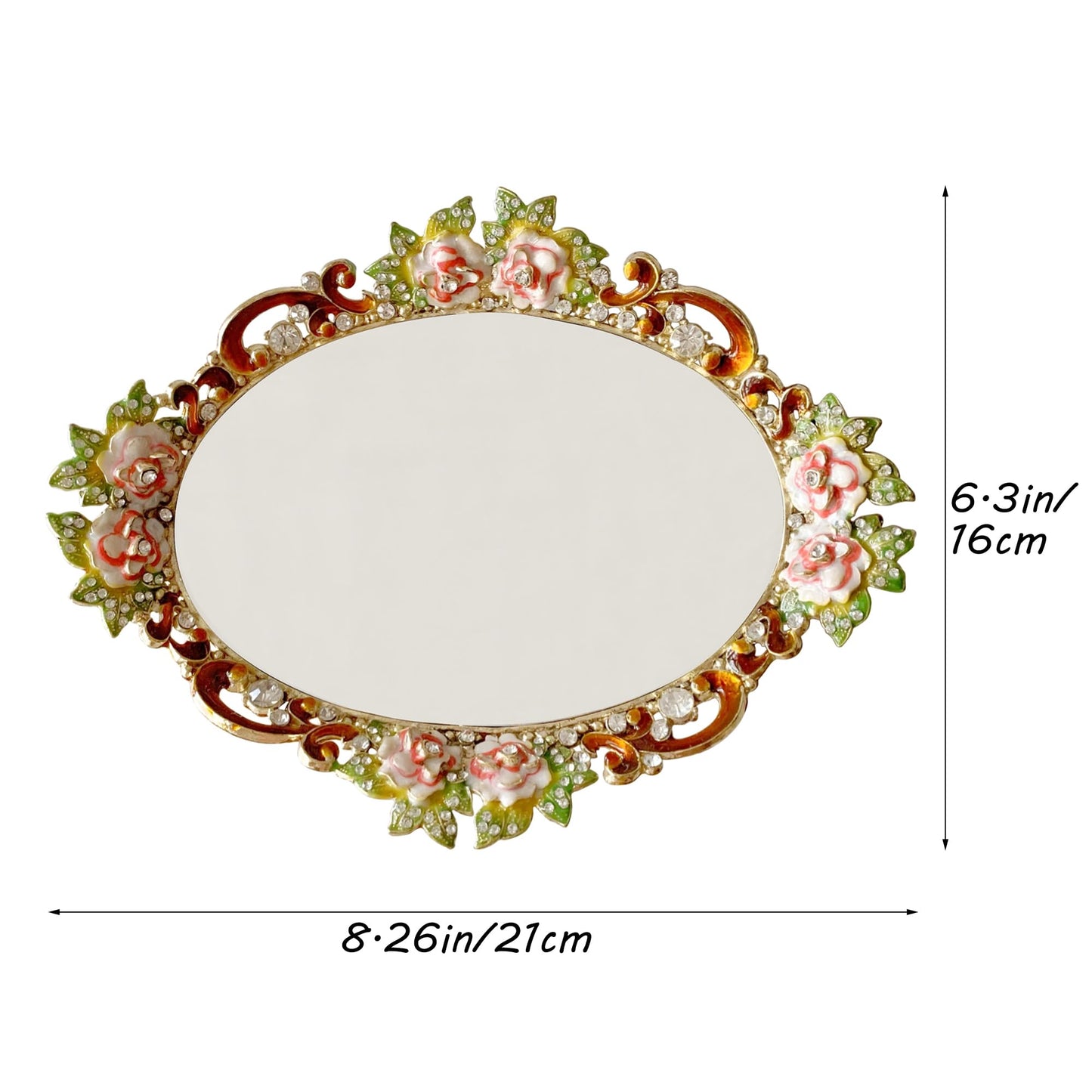 Pasiir Gold Mirror Vanity Tray, Hand Painted Decorative Jewelry Tray, Metal Makeup Tray for Vanity, Dresser, Countertop