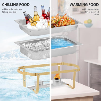 ZephPerton 4 Pack 8QT Chafing Dish Buffet Server, Rectangular Chafing Dish Buffet Set, Stainless Steel Food with Reinforced Frame & Cool-Touch Handle for Party Christmas Family Catering Events