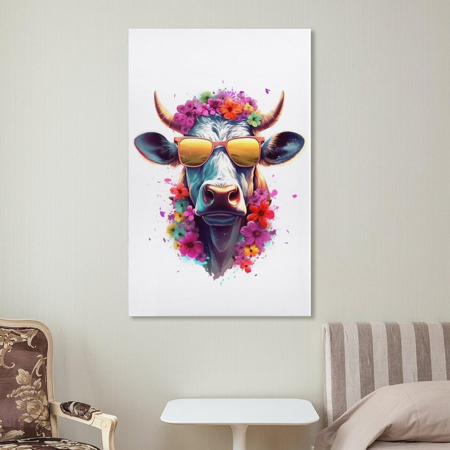 HHGaoArt Highland Cow Poster, Canvas Wall Art Animal Picture for Nursery and Kitchen Room (16x24inch-Unframed)