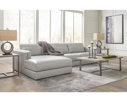 Signature Design by Ashley Amiata Modern L-Shaped Left-Arm Facing Leather Match 2-Piece Sectional with Chaise, Light Gray