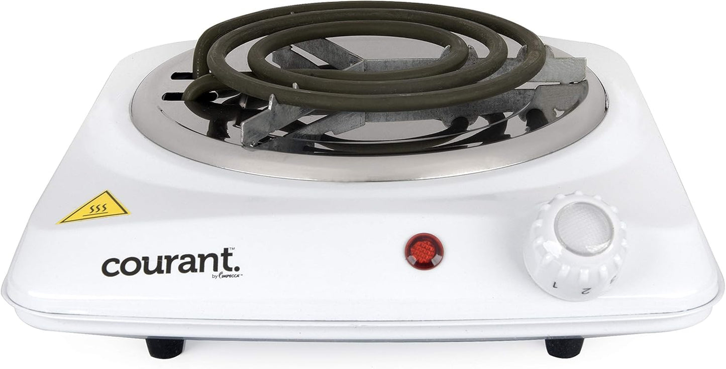 Courant Electric Burner, Single Coiled Portable Hotplate, 1000W, White
