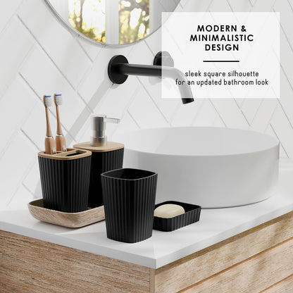 Clara Clark Bathroom Accessories Set - 20-Piece Black Bathroom Set with Shower Curtain, Soap Dispenser & More