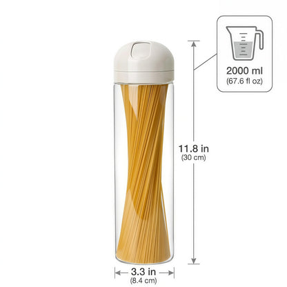 Hoffnugshween Glass Spaghetti Storage Jar with Measuring Dispenser Lid - 67 oz Airtight Tall Pasta Container, Borosilicate Food Canister for Pantry Organization (White)