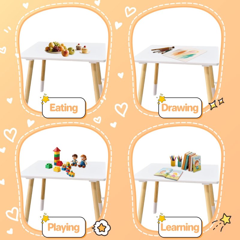 IDEA FAMILY Kids Wood Table and 2 Chair Sets, Toddler Small Multi-Activity Study, Eating, and Playing Table Set for Age 3-7, Child Desk and Chair Set for Daycare, Classroom, Home