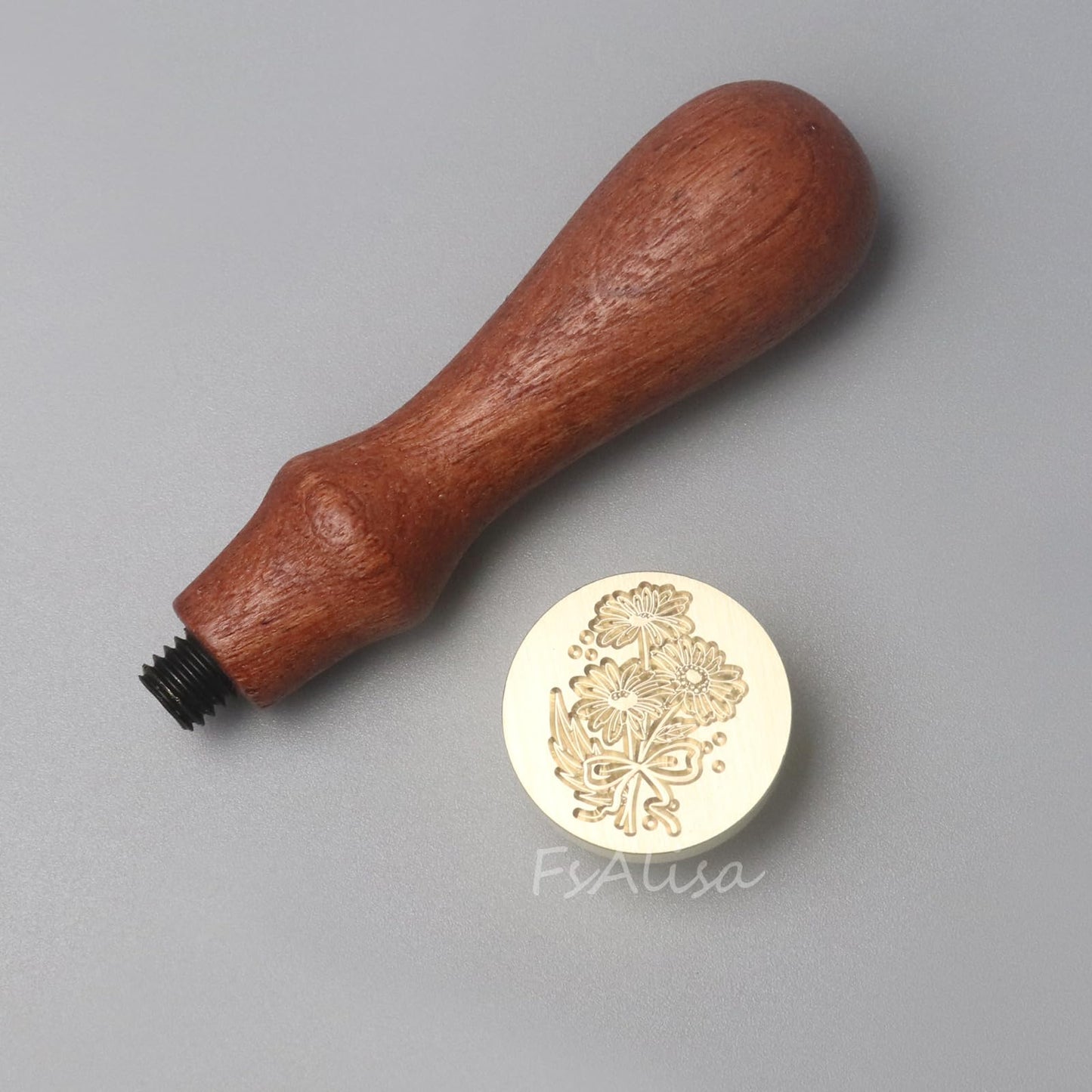 fsalisa 6 Pcs Flower Leaf Sealing Wax Stamps Copper Seals + Wooden Hilt, Seal Stamp Kit with Gift Box for Invitations Cards Letters Envelopes Wine Packages (Botanical Set#-2)