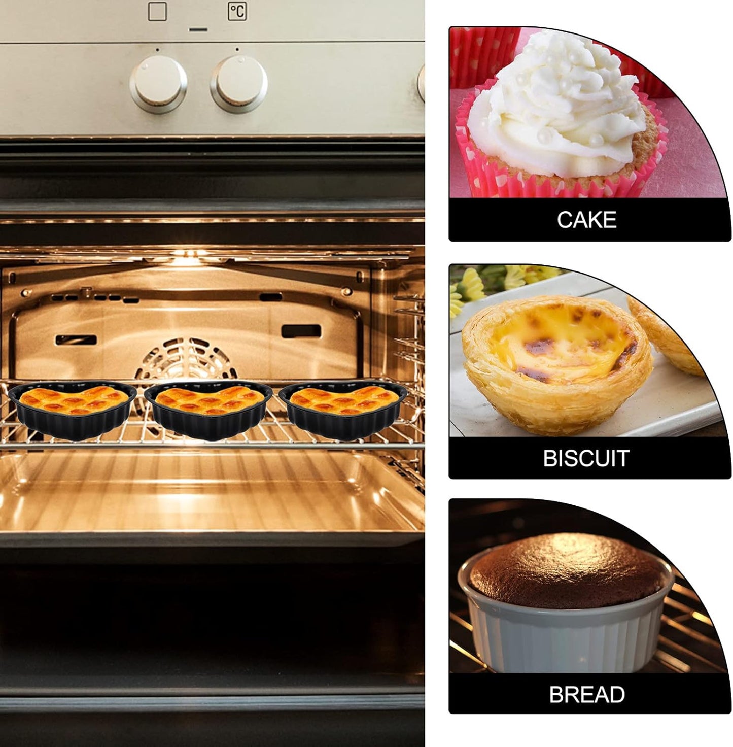 Yardwe 2pcs Round Nonstick Baking Metal Heart Shape Cake Pans for Fondant, Cookie, Chocolate, Cupcake