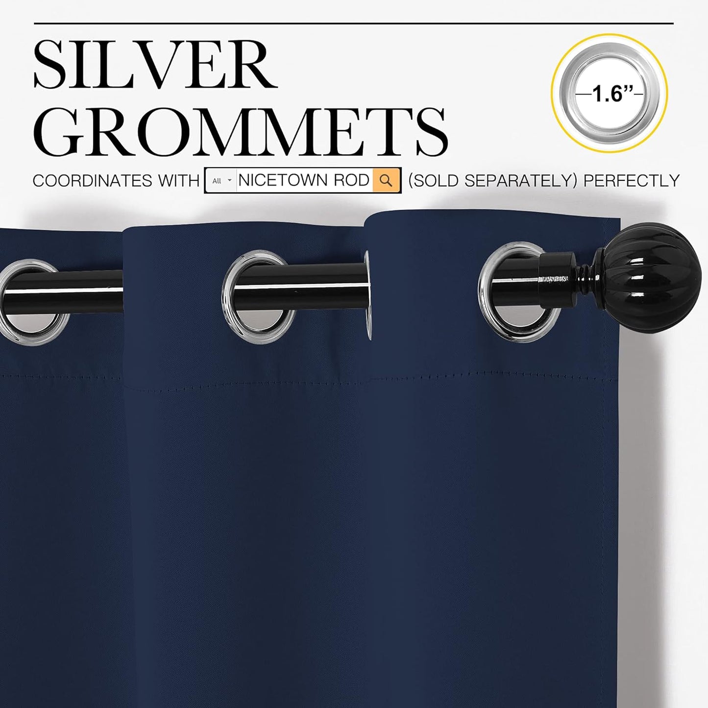 NICETOWN Navy Blackout Curtains - 55" x 90", 2-Piece Grommet Panels for Sunlight Blocking & Modern Design