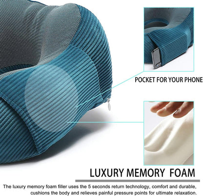 Memory Foam Neck Pillow with 360-Degree Head Support, Lightweight Travel Airplane Pillow with Storage Bag for Sleeping,
