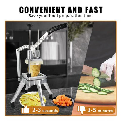 Commercial Vegetable Fruit Food Chopper, Heavy Duty Potato French Fry Cutter Dicer Slicer W/ 4 Sizes Stainless Steel Replacement Blades, 1/2", 3/8", 1/4" & 6-Wedge Blades for Restaurants Home Kitchen