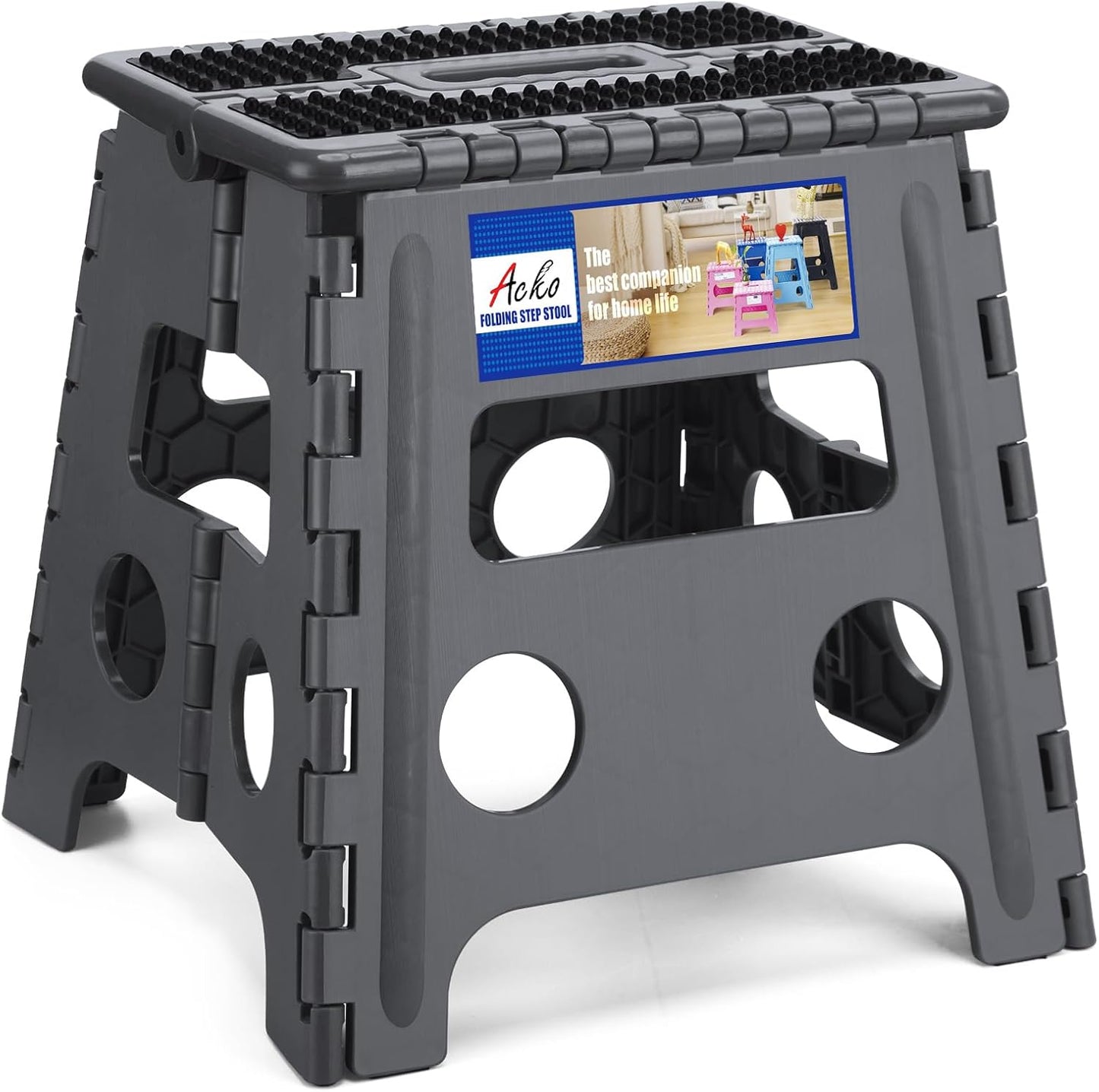 13 inch 300 LB (1 Pack) ACKO Folding Step Stool Height Premium Heavy Duty Foldable Step Stools for Adults and Kids