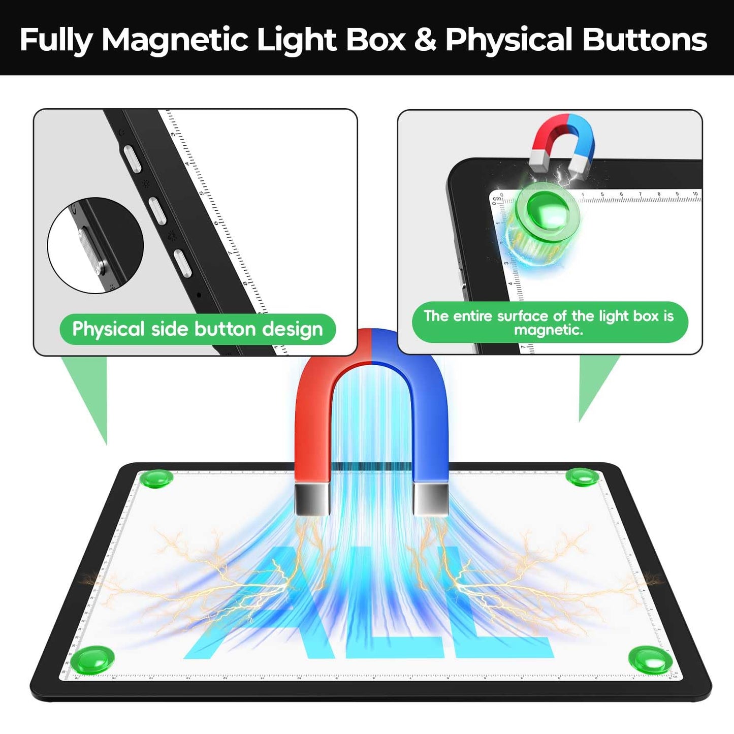 Zocelight Rechargeable A4 Light Pad with Built-in Stand & Bag,Super Bright Magnetic Light Box For Tracing,Wireless Diamond Art Light Board with Side Buttons, Light Table for Diamond Painting,Sketching