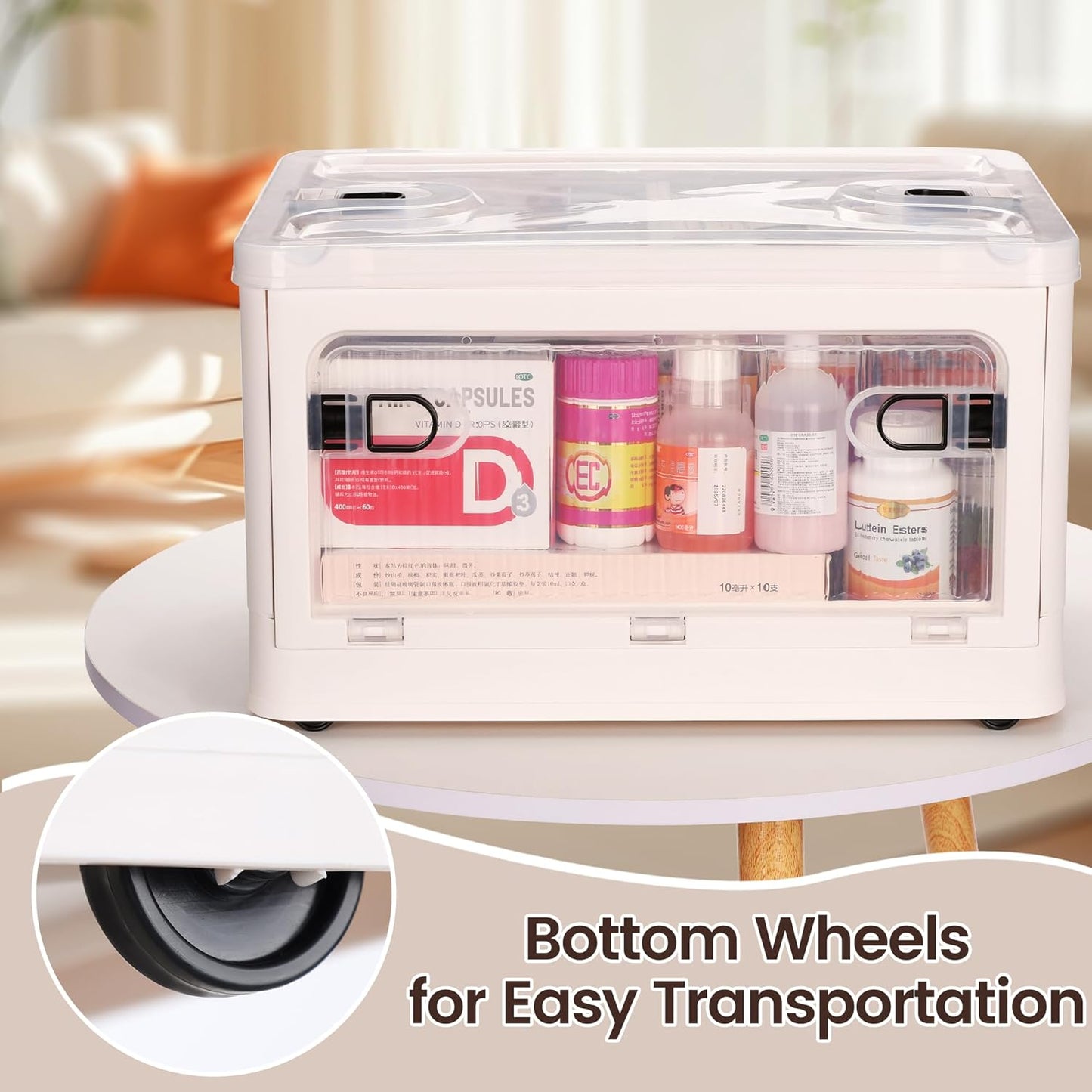 24 QT Medicine Organizer Storage Box with Removable Tray, Extra Large Collapsible First Aid Box Empty, Clear Medicine