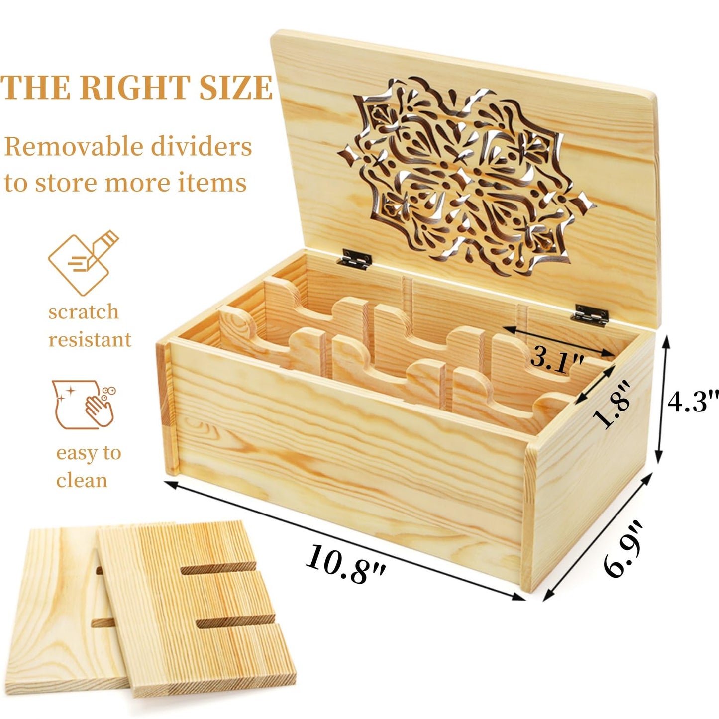 WRINGKIT Tea Bag Organizer Box, Wooden Tea Bag Chest Holder Container with 9 Compartment Floral Carved Lid, Multi-Functional Decorative Box for Storage Sugar Packet, Sweets, Christmas Gift