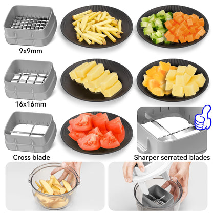 Vegetable Chopper Bowel Multi-functional 3 Interchangeable Blades Onion Chopper French Fry Cutter Veggie Dicer for Cucumber, Tomato, Zucchini, Carrot, Citrus