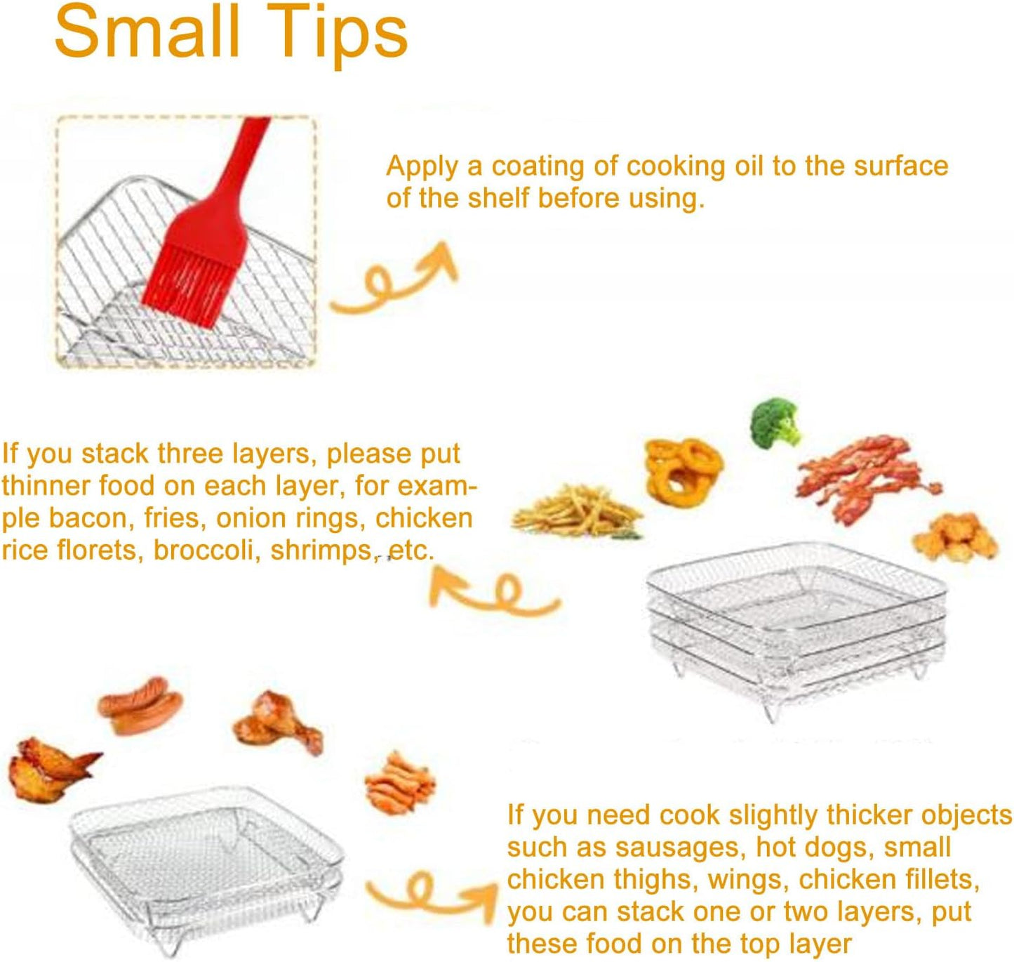 Air Fryer Rack, Three Stackable Dehydrator Racks for Instant Vortex, Nuwave, Stainless Steel Accessories for Ovens,